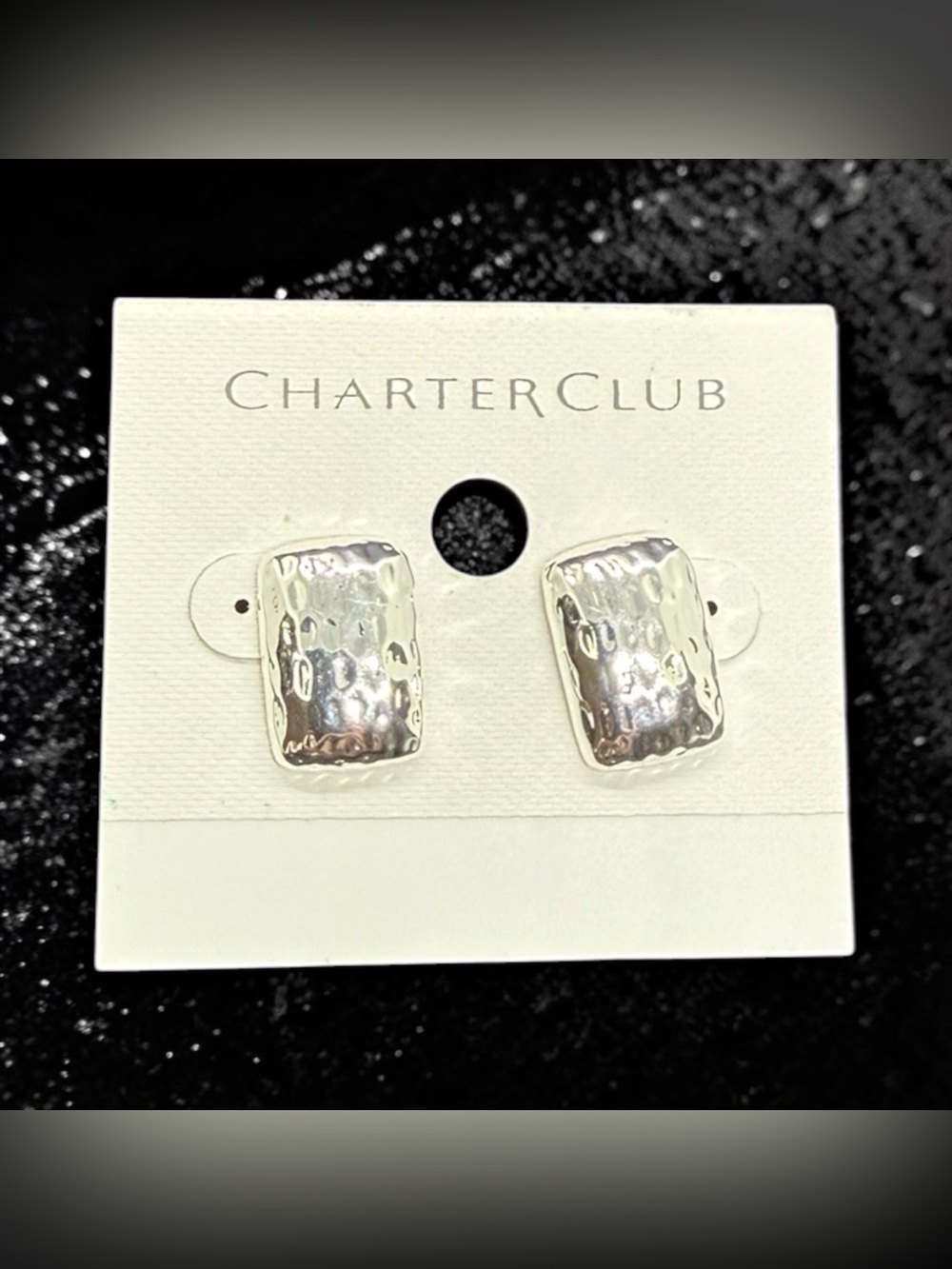 🩶CHARTER CLUB🩶Hammered Silver-Tone Rectangular Link Stud Earrings/NWT